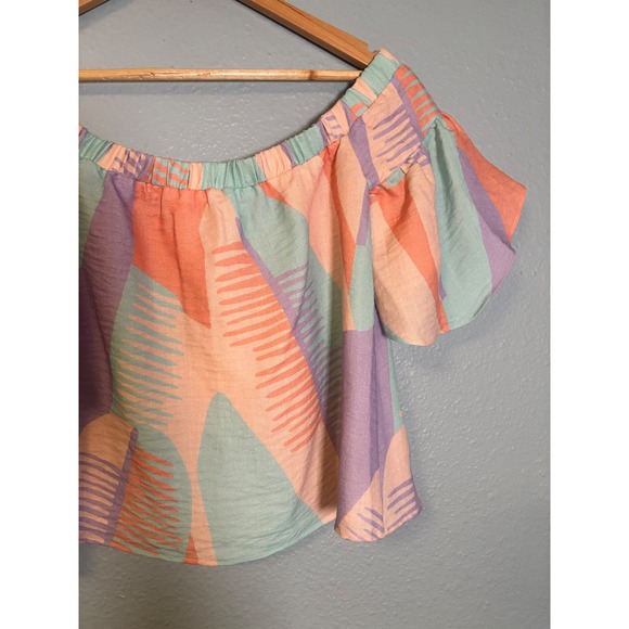 NWT Crosby by Mollie Burch Georgie Off Shoulder Ruffle Sleeve Pastel Top Small - Picture 9 of 11